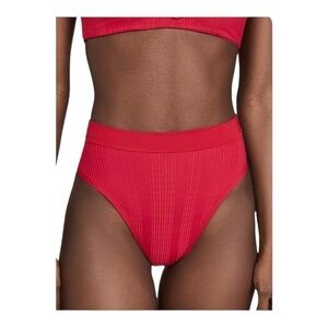 L*space Pointelle Frenchi Bitsy Bikini Bottom Lipstick Red NWOT